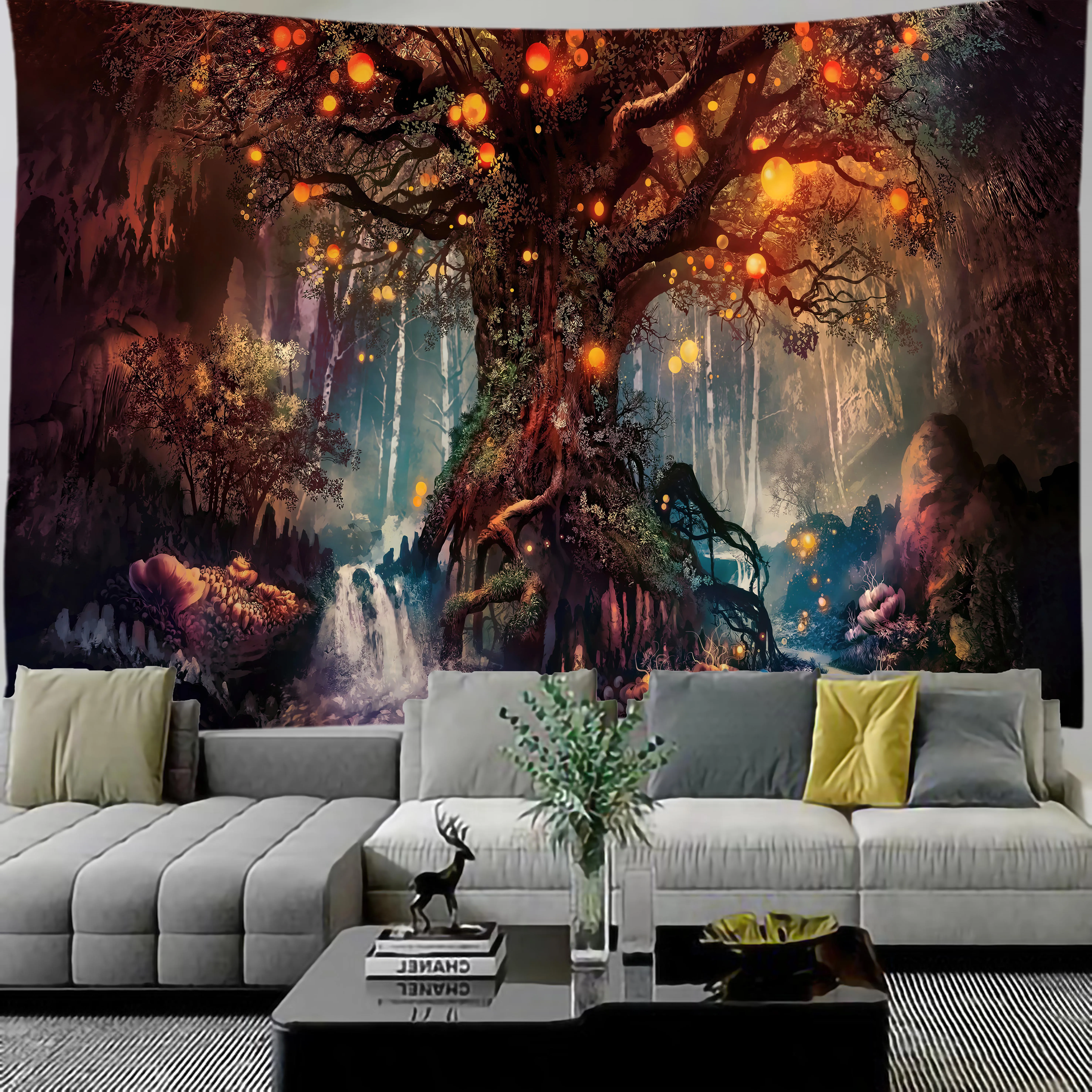 

Forest Castle tapestry Mandala Wall Hanging Boho decor macrame hippie Witchcraft Tapestry