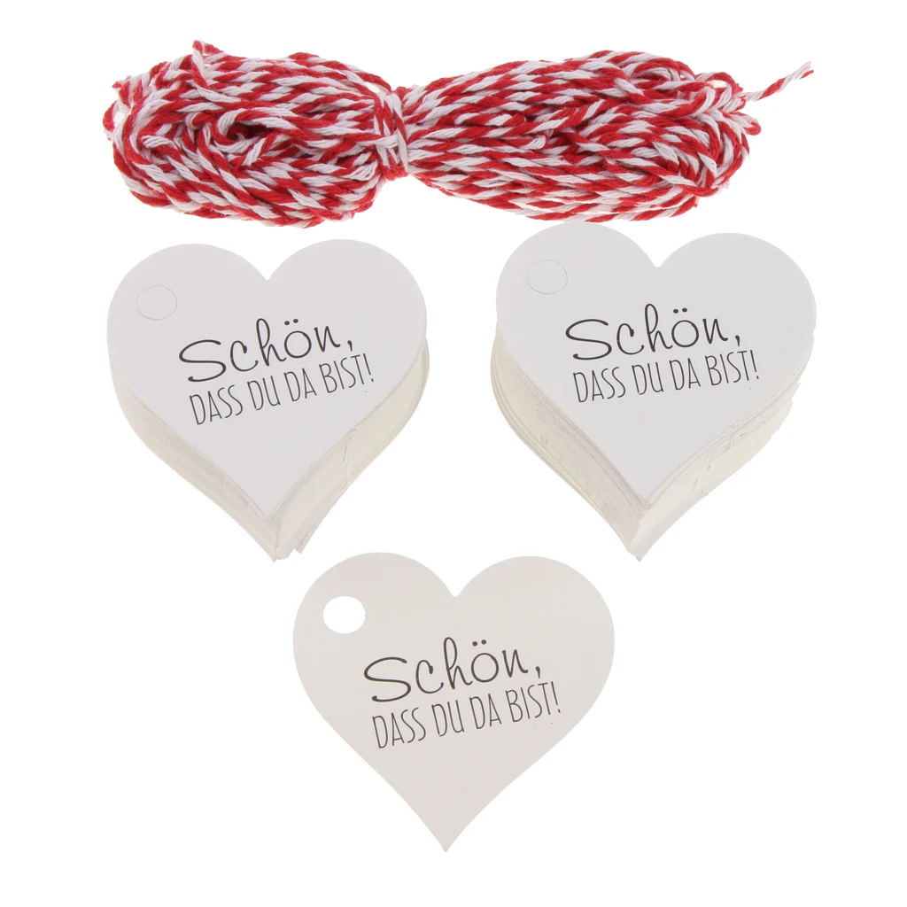 

Pack of 100 Shabby Chic Kraft Paper Gift Tags schoen dass du da bist Heart Label Wedding Favours