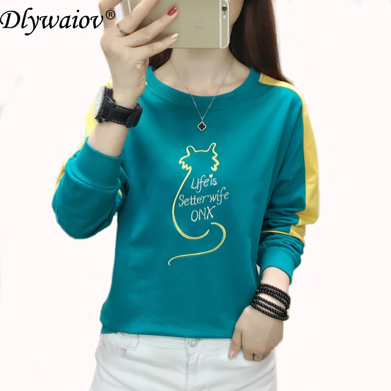 

Новинка 2022, Корейская женская футболка с длинным рукавом, свободная Универсальная футболка, женская футболка с круглым вырезом и принтом, ж...