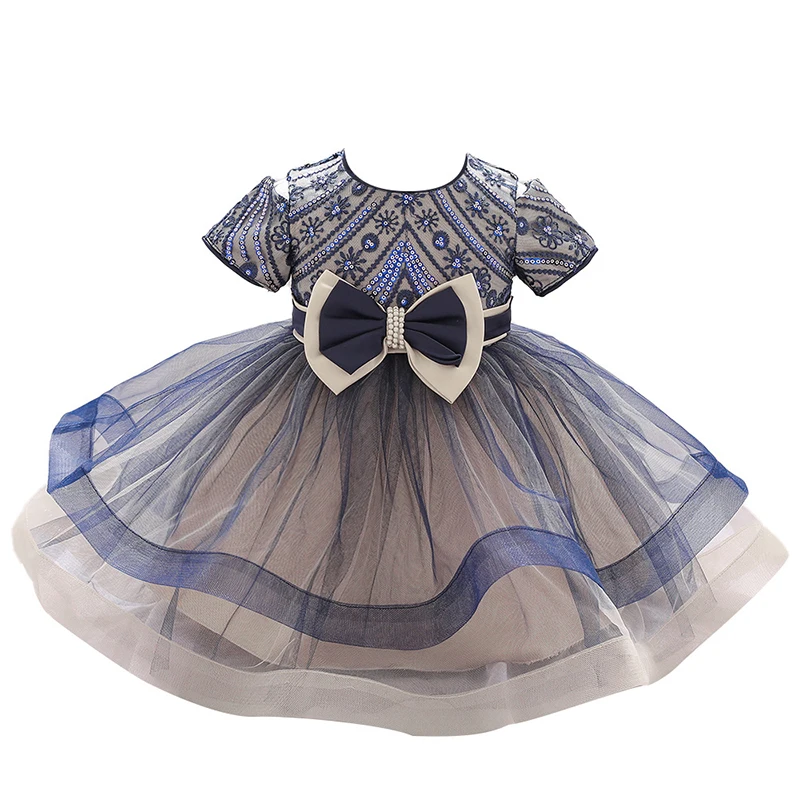

Bear Leader Newborn Girls Bowknot Party Dresses Toddler Sequins Voile Patchwork Baptism Vestidos Infant Princess Cute Costumes