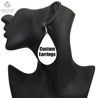 somesoor customized flat teardrop african wooden earrings black artstic personalized print wood pendant dangle afro women gifts