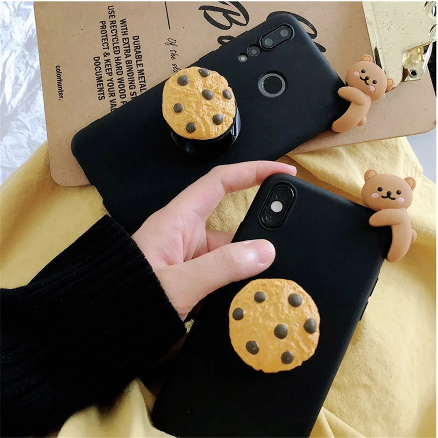 

For Xiaomi Redmi Note 9 8 Pro Case Chocolate Cookie 3D Bear Bracket Ring Phone Case For Redmi 9 9T 9A 9C Note 9T Soft Back Cover