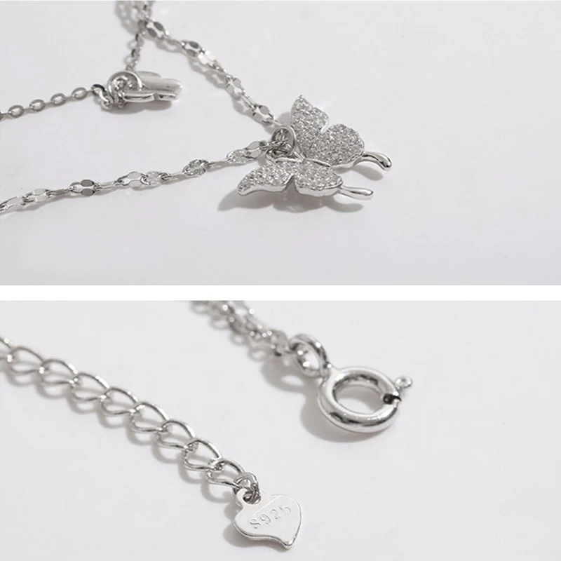 

Luxury 925 Sterling Silver Zircon Butterlfy Circle Necklace for Women Double Layer Clavicle Chain Jewelry