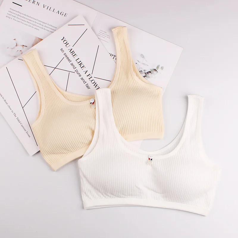 

2PCS Cotton Teenager Girl Bra Breathable Girls Training Bra Wire Free Puberty Girl Bra with Pad Teen Lingerie Vest 8-16Y