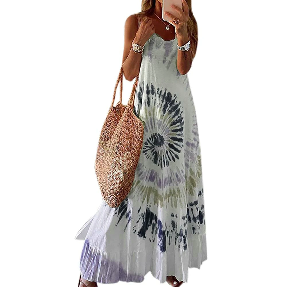 Женское платье с принтом вареный Макси без рукавов на бретельках женская одежда