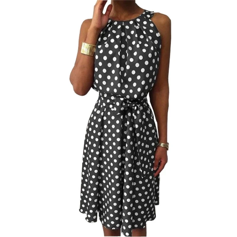 

Halter Asymmetrical Ruffles Tank Polka Dot Dress Women Sexy Off Shoulder Bohemian Beach Dress Ladies Sundress 2019 Summer