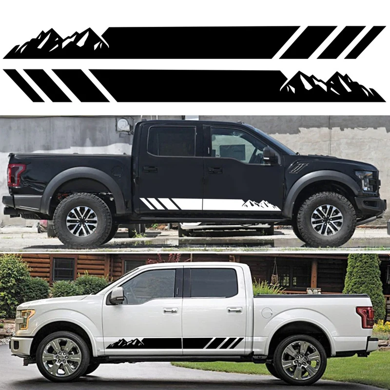 

2Pcs Car Side Skirt Sticker Long Stripe Mountains Body Decals Car Side Door Body Vinyl Film Stickers DIY Car Accessories