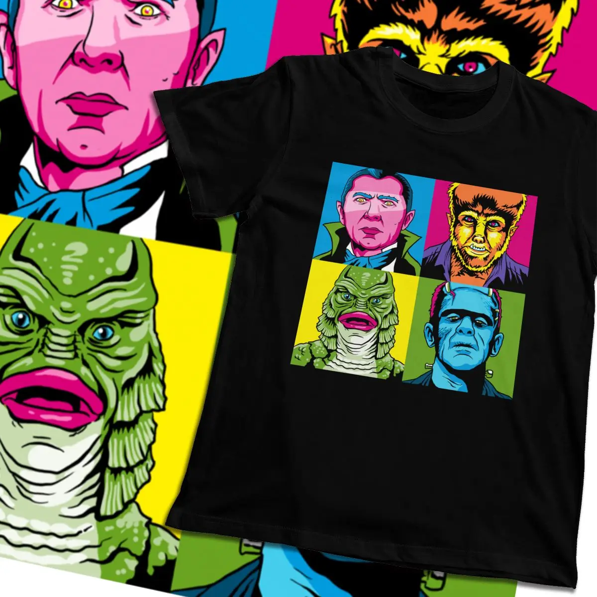 Футболка с принтом для отдыха мужчин Черная Лагуна Дракула франкенштайн ужас