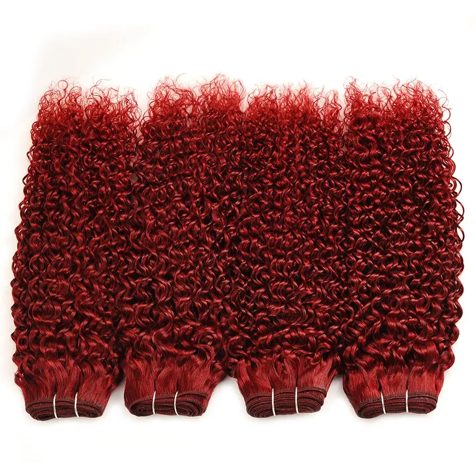 Красные 99J бразильские волосы 4 пучка кудрявые вьющиеся человеческие бордовые