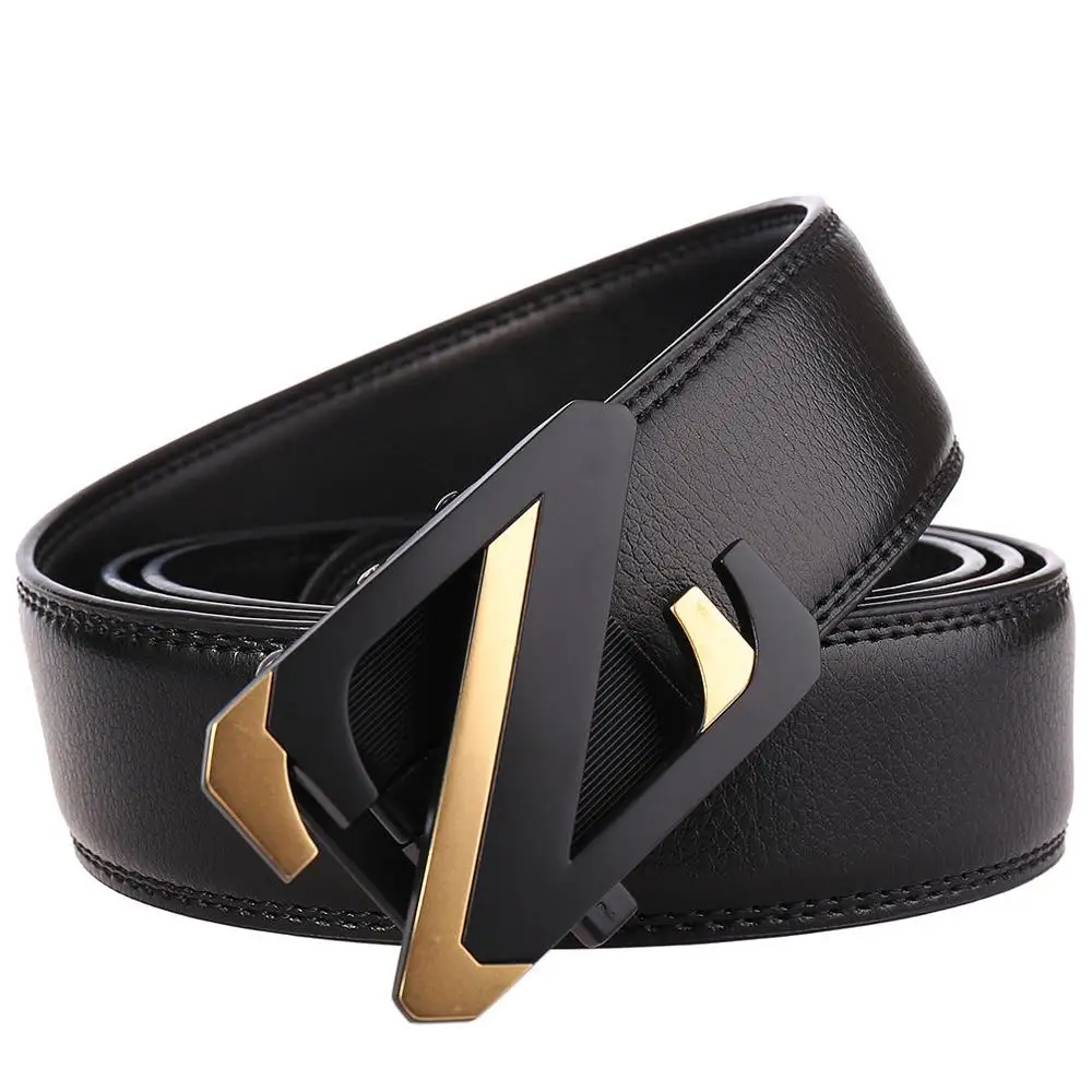Мужской ремень из натуральной кожи черный дизайнерский пояс с пряжкой Z