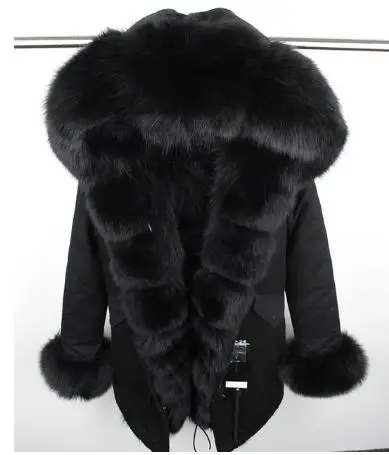 fox fur collar Роскошное пальто, парка из натурального меха, зимняя куртка, женское длинное пальто, подкладка из натурального Лисьего меха, съемный большой натуральный мех енота, воротник с капюшоном - Цвет: fox fur collar