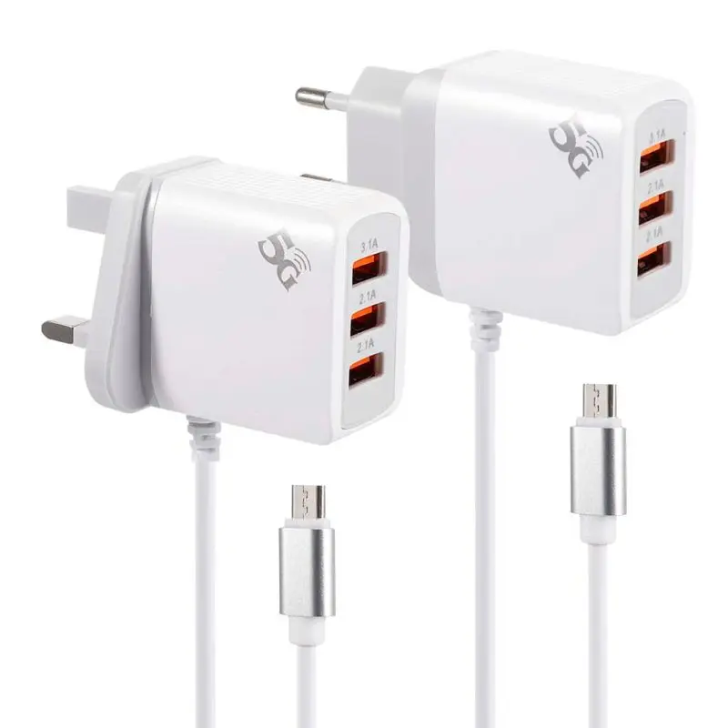 Штепсельная Вилка европейского стандарта Великобритании 3 порта 5 В 1 А USB