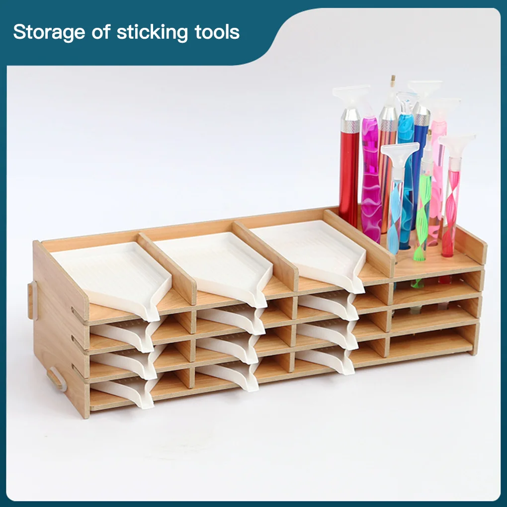 

5d DIY Diamond Painting Multi-Layer Wooden Rack Tool Storage Tray Drilling Pen Organizer Diamond Embroidery Accessorie 16 Grid