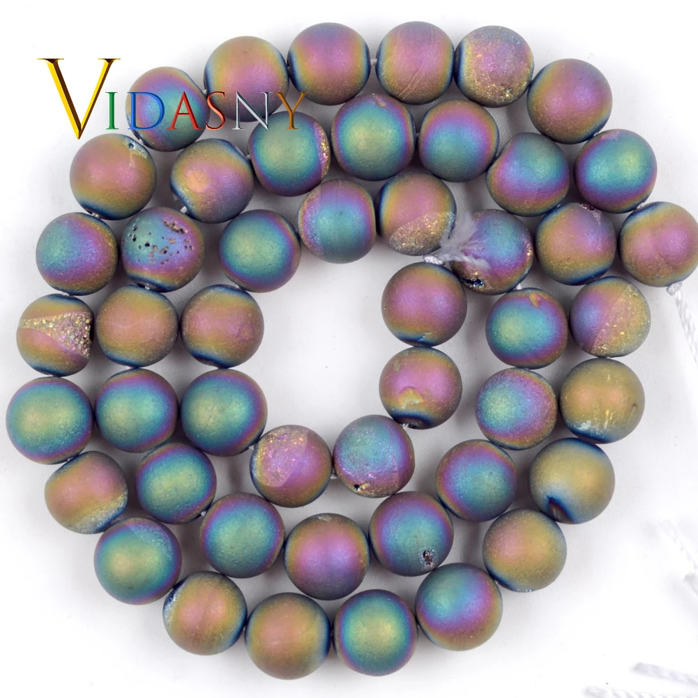

Natural Stone 6/8/10/12mm Multicolor Druzy Agates Round Beads for Jewelry Making Bracelet Necklace Accessories 15" Wholesale