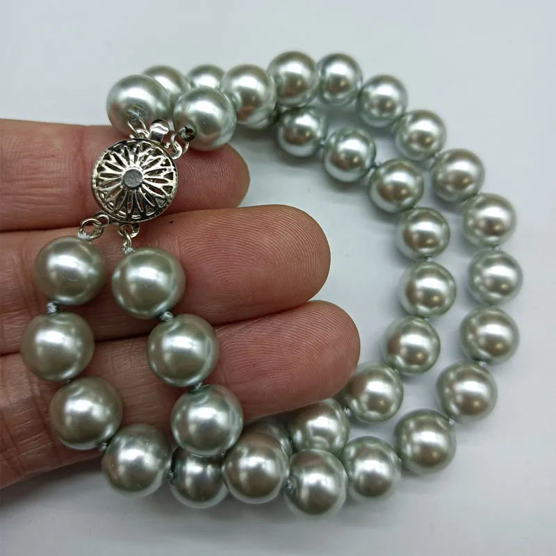 Изысканный 2 ряда разноцветный 10 мм жемчужный Круглый бисер модный браслет 7 5