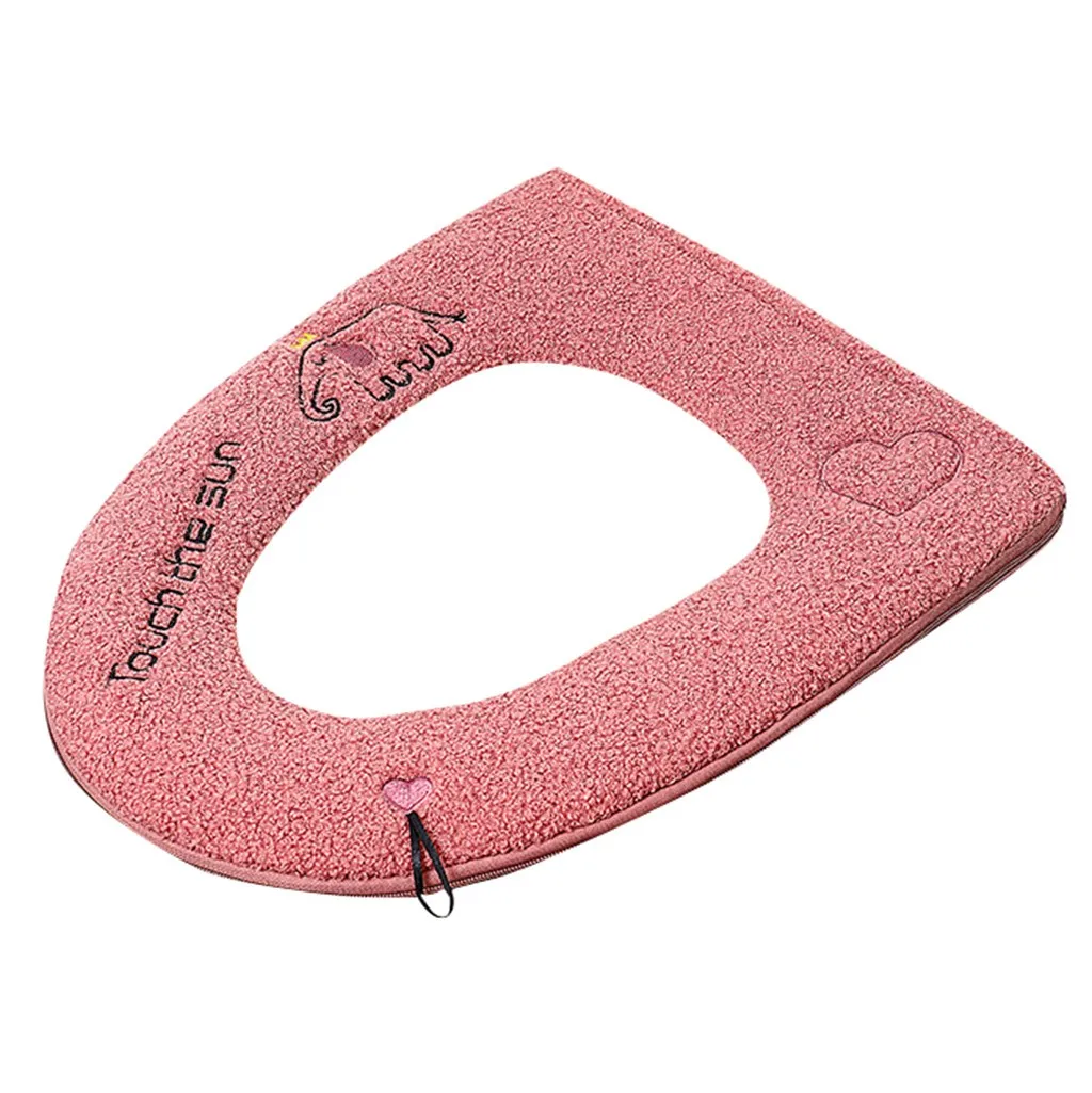 Home Bathroom Winter Plush Soft Toilet Seat Pad Cover Cute Elephant Pattern Printing Warm Toilet Seat Zipper With Handle