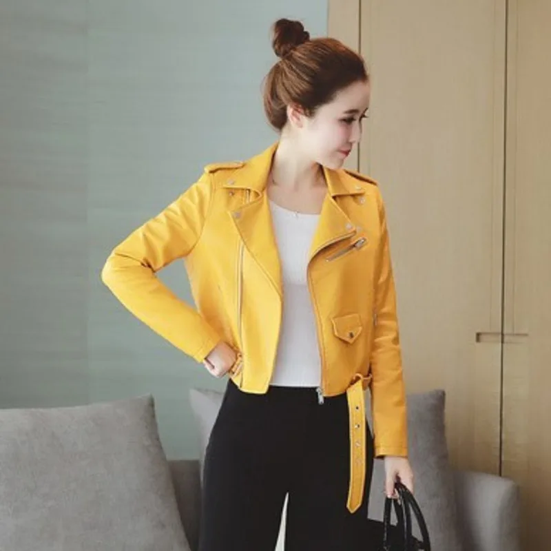 Pu Leather Jacket Women Fashion Bright Color Motorcycle Coats Short Faux Leathers Jackets Soft Casaco Feminino Jaqueta Chaquetas
