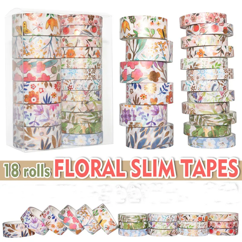 

18Rolls/Set Flower Gold Foil Washi Tape Set Paper Festival DIY Scrapbooking Adhesive Masking Tape Decorative Washi Tape