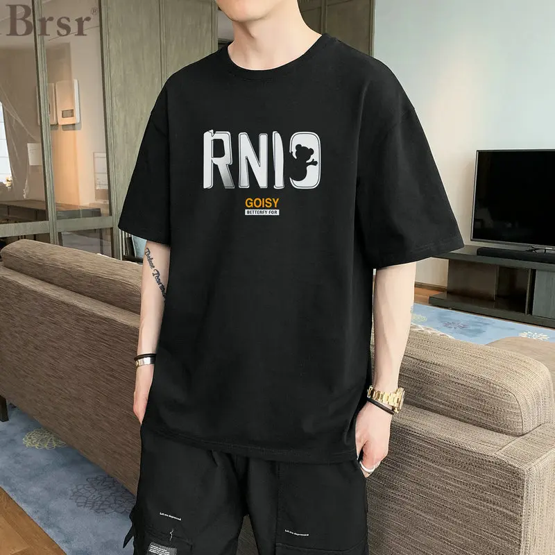 

Летняя футболка для мужчин, свободная дизайнерская Молодежная трендовая модная шикарная футболка в стиле хип-хоп с буквенным принтом и кру...