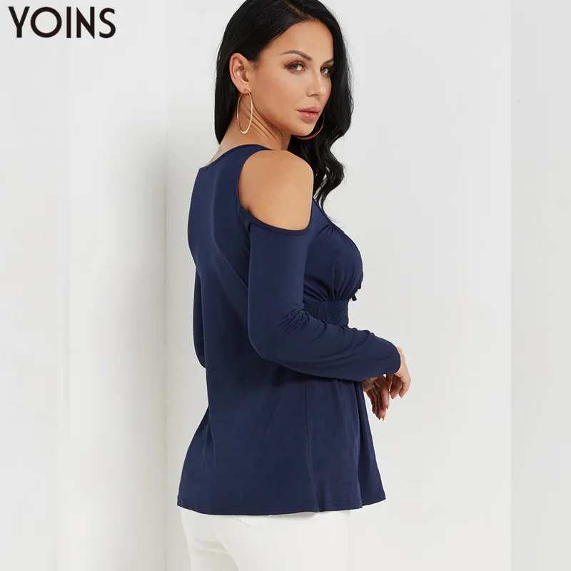 YOINS женские сексуальные блузки с открытыми плечами рубашки 2020 осень весна
