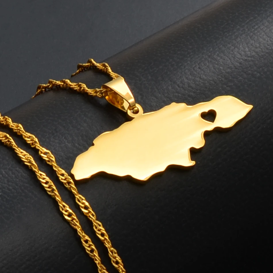 Anniyo/Сердце, ямайская карта, ожерелья с подвесками для женщин/девушек, золотого цвета, ювелирные изделия, ямайские патриотические подарки#024621