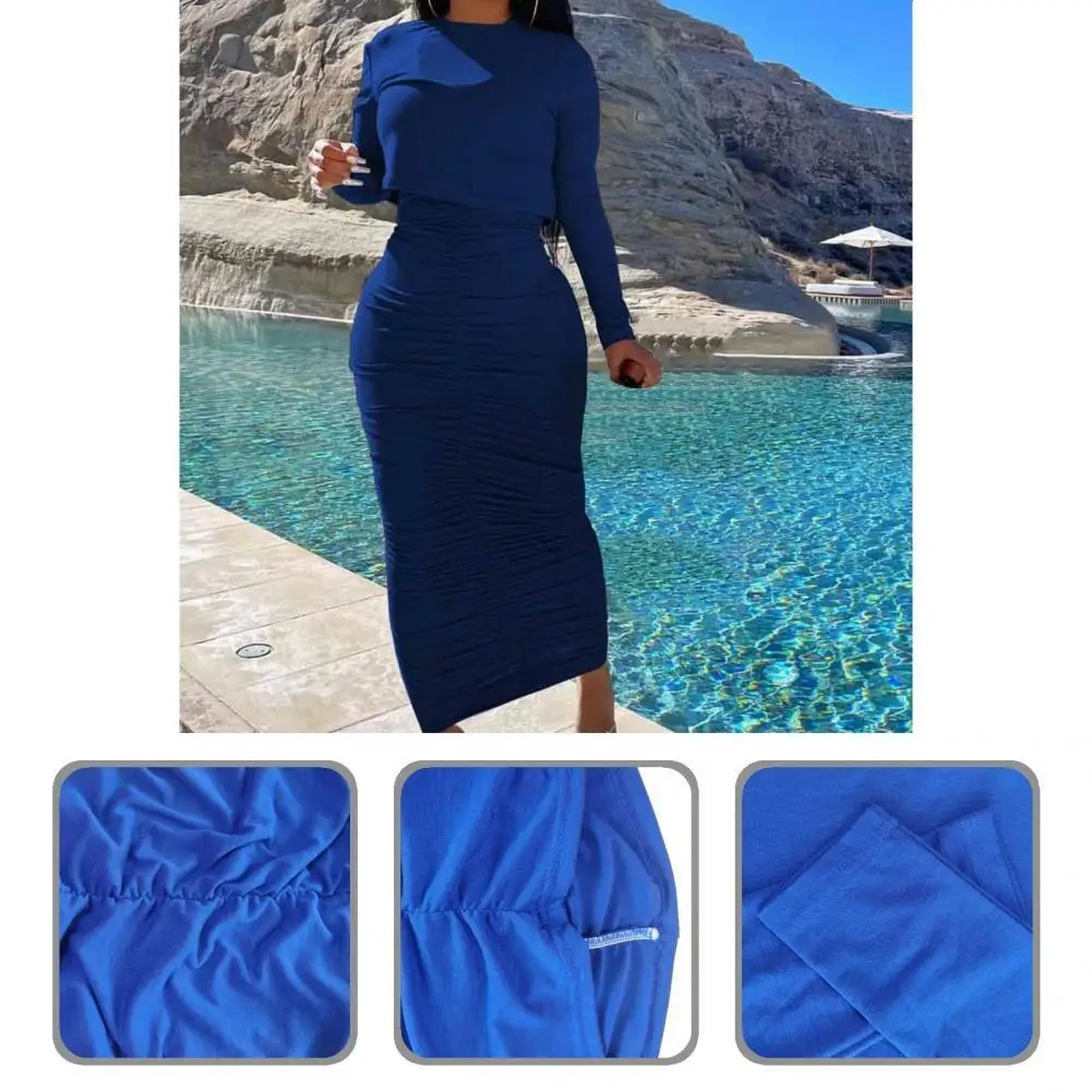

Ankle-Length Breathable O-Neck Crop Top Skinny Dress Set Streetwear