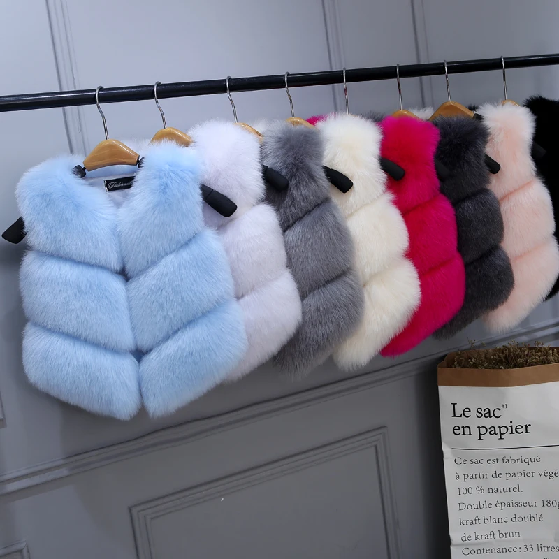 Высокое качество! Жилет из искусственного лисьего меха для девочек детские