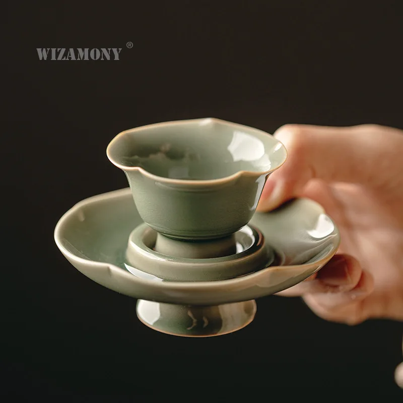

WIZAMONY Yue Kiln Celadon Song Yun Gaozu Flower Cup Sunflower Tea Cup Ancient Handmade Tea Set Tea Cup Literati Space tea ware