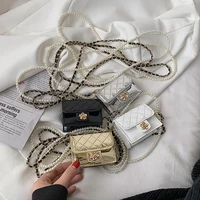 lattice mini crossbody bag summer new quality patent leather womens designer handbag pearl chain shoulder messenger bag
