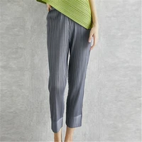 miyake folds fashion new cropped trousers solid color large size slim fit urban casual pants split pants womens pants