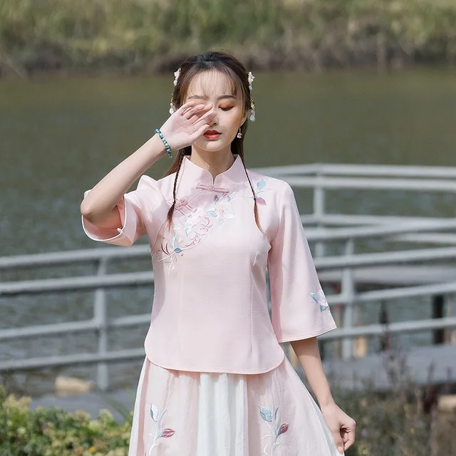 

Cotton Linen shirt Suit Folk Dress Costume Tang Dynasty Qipao shirt Cheongsam