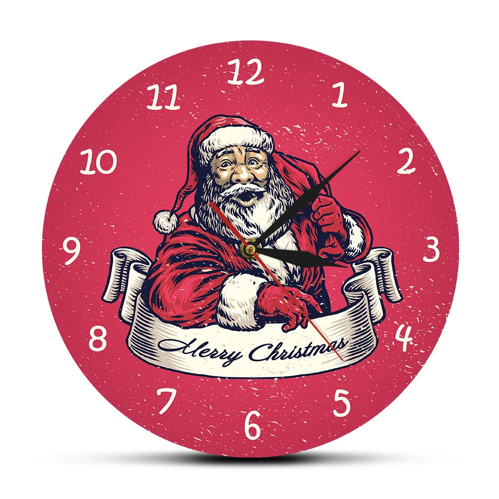 Рождественские праздничные настенные часы старая мода Санта-Клаус красный