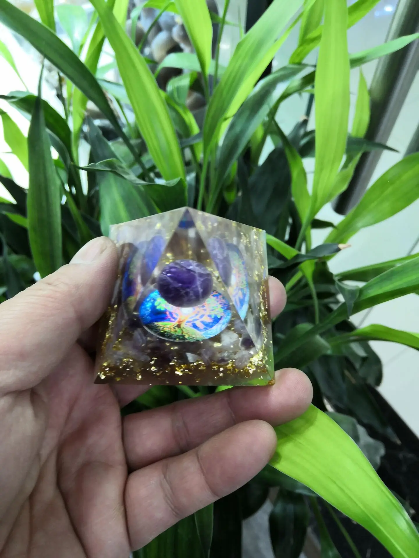

HANDMADE OHM AMETHYST SPHEREAMETHYST QUARTZ ORGONE PYRAMID 60MM