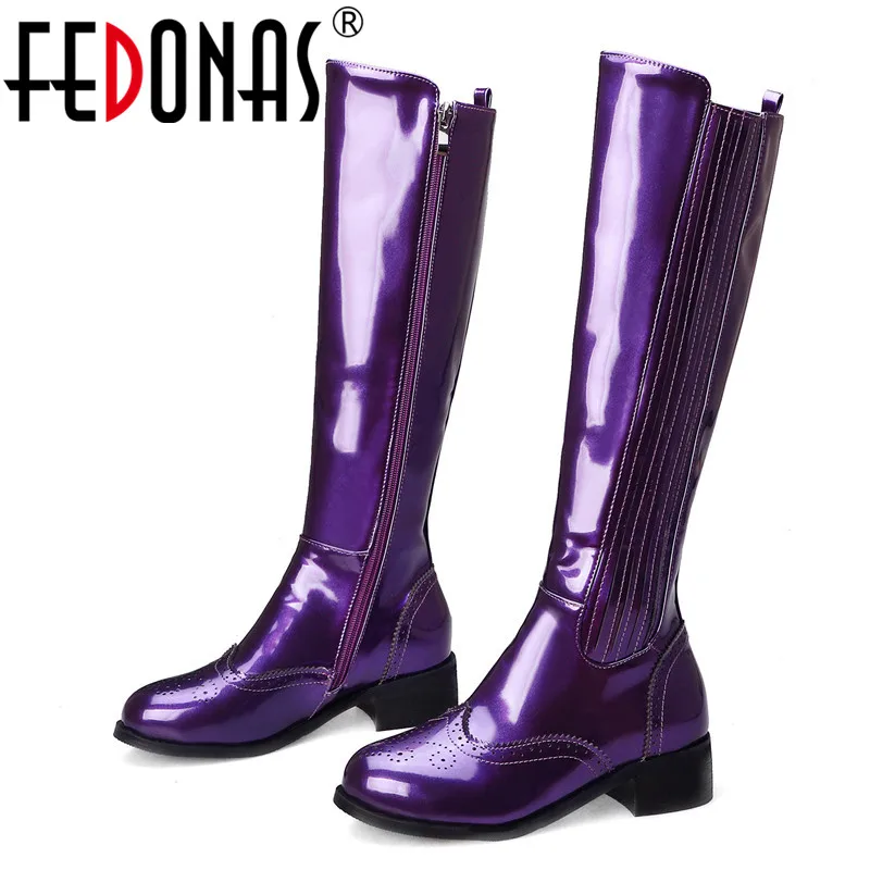 Женские сапоги до колена FEDONAS модные вечерние из лакированной кожи зимние теплые
