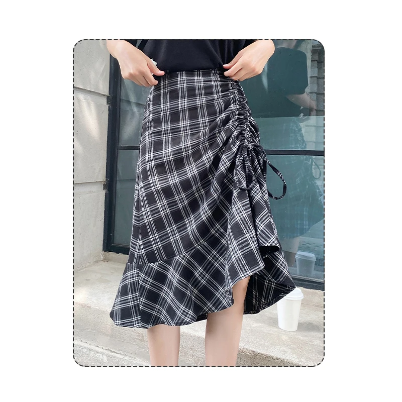 Новинка высокое качество клетчатая юбка с рыбим хвостом Женская весенне-осенняя