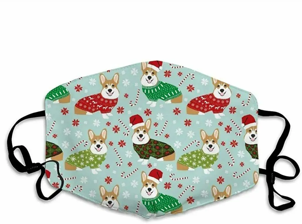 

Blue Corgi Christmas Sweater Santa Halloween Christmas Face Mask Washable