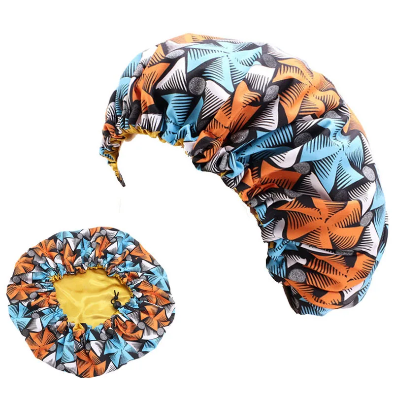 

African Kids Hair Caps Print Ankara Bonnet Stain Silky Big Bonnet Sleep Night Cap Children Headwrap Hat Hair Wrap Styling Tools