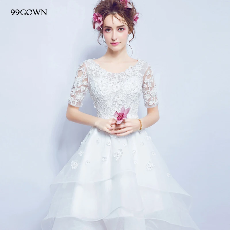 99 платье 2021 простое свадебное с коротким рукавом Кружевное сатиновое фатиновое