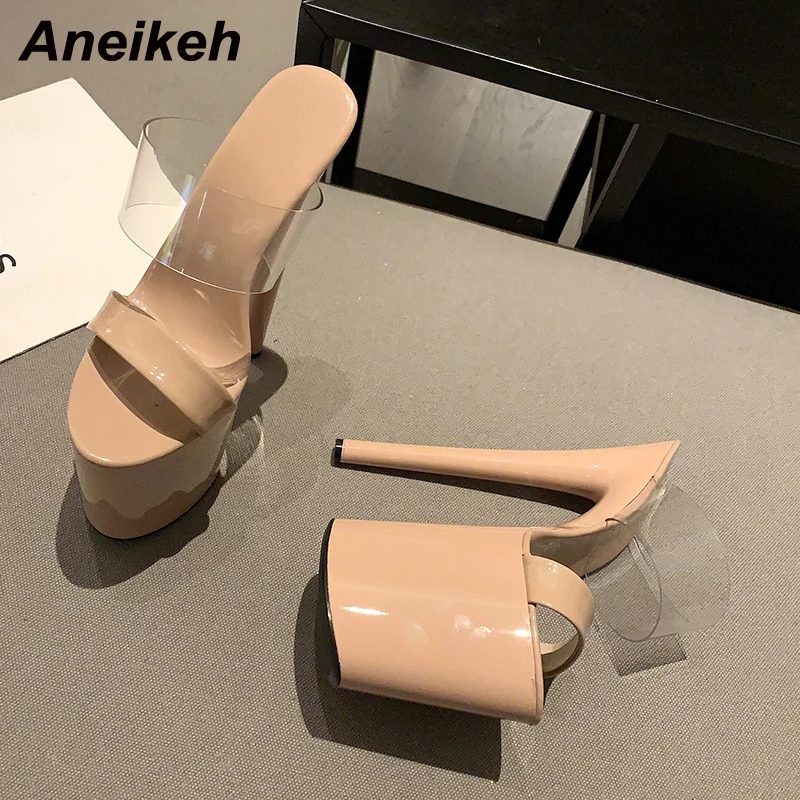 Летние модные тапочки Aneikeh 2022 пикантные на платформе из ПВХ тонком каблуке