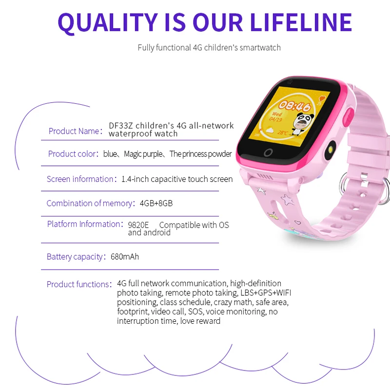 

New 4G Kids GPS Tracker Smart Watch IP67 Waterproof Camera LBS WIFI Location SOS Call Children Gift DF33Z
