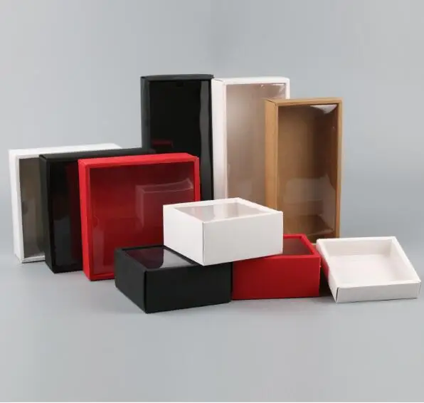 

10pcs Red/White/Black/Kraft Paper Box with Clear PVC Lid Handmade Soap Packaging Boxes different sizes Gift packaging box