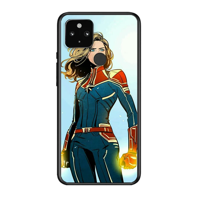 

Marvel Avengers Super Hero Captain Marvel For Google Pixel 5 4A 5G 4 XL Soft Shell TPU Silicone Black Cover Phone Case