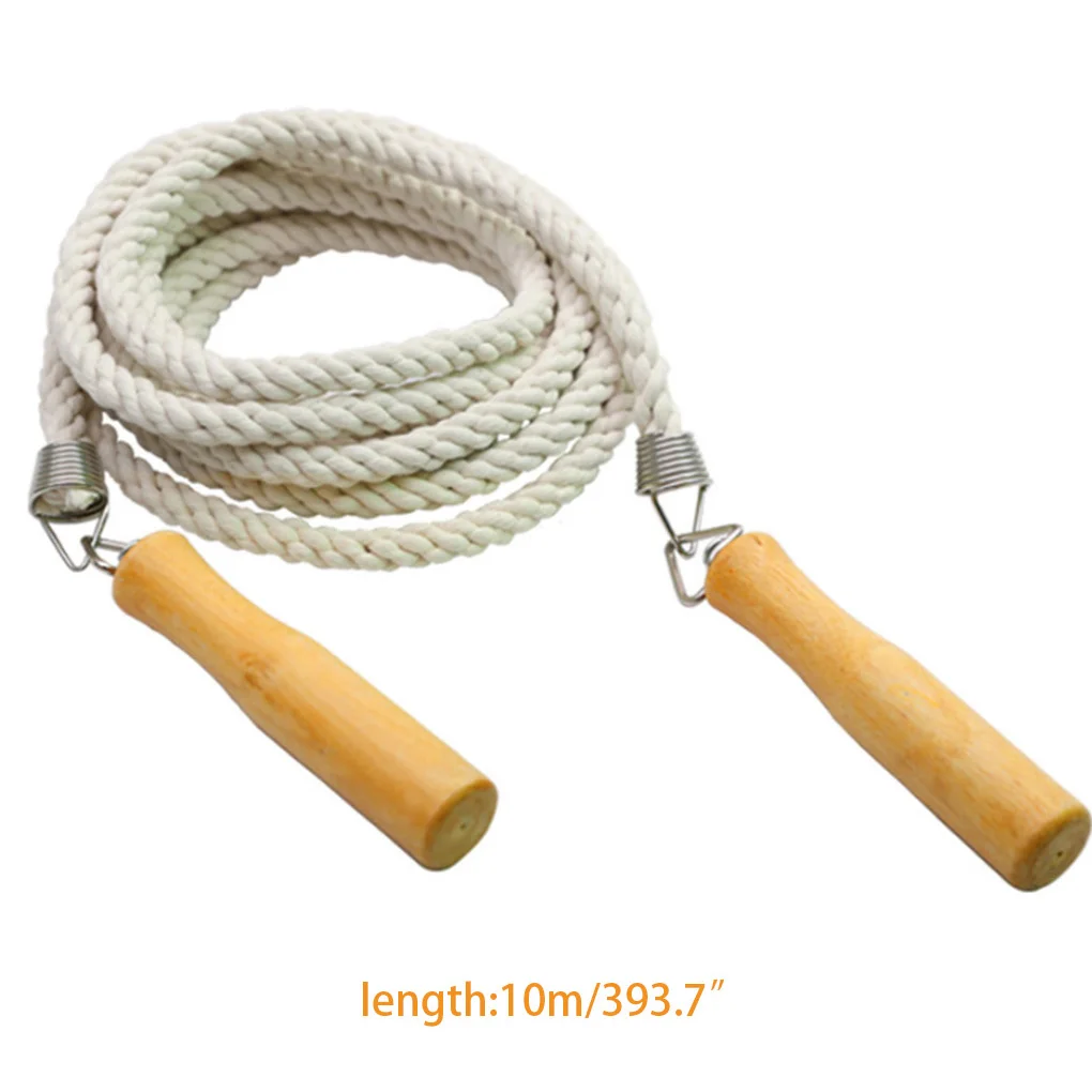 

Cotton Hemp Skipping Rope Wooden Handle Durable Jumping Cord Long Multiplayer Fitness Rope