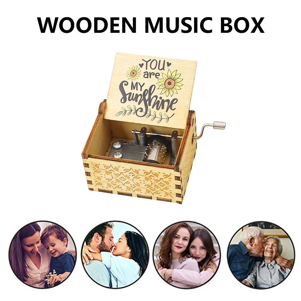 

Portable Mini Music Box You Are My Sunshine Hand Crank Wooden Vintage Musical Box For Birthday Christmas Valentines Day