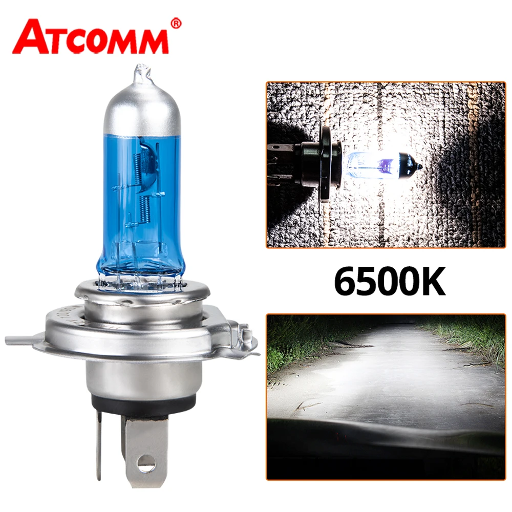 ATcomm 1 шт. супер белая галогенная лампа H4 H7 12V 55W/60W 100W 6000K 6500K кварцевая стеклянная
