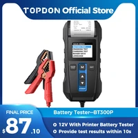 topdon car battery tester bt300p with print 12v car battery tester with printer battery load test for motorcycle auto charge