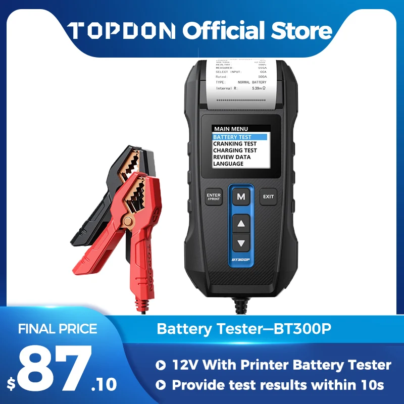 Тестер автомобильного аккумулятора Topdon BT300P с принтом 12 В тестер определением