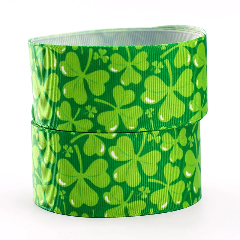 Four Leaf Clover Pattern Plant Grosgrain Ribbon Heat Transfer Print 5yards 25/38/75mm Handmade Hair Bows for Partys | Дом и сад