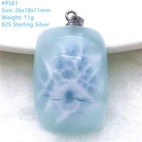 natural blue larimar pendant sterling silver for women lady man gift crystal 26x18x11mm beads water pattern stone jewelry aaaaa