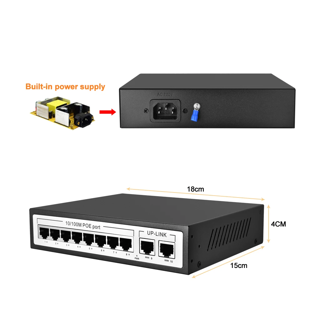 Gadinan 4CH 8CH 48V Сетевой переключатель POE Ethernet с 8 портами IEEE 802,3 af/at для ip-камеры/беспроводной AP/CCTV камеры системы